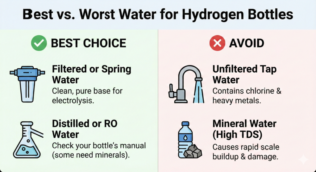 What Is a Hydrogen Water Bottle? A Complete Beginner’s Guide 5 What Type of Water Should You Use? (Filtered, Tap, or RO/Distilled)